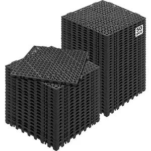 VEVOR Interlocking Tile 50PCS Black, Drainage Tiles 12x 12 Splicing, Soft PVC Interlocking Drainage Floor Tiles, Non-Slip Drainage Holes for Restroom, Bathroom, Kitchen, Pool, Wet Areas