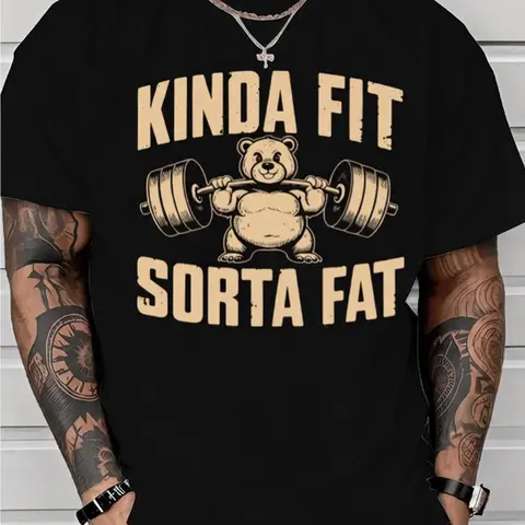Unisex Weightlifting Bear Graphic Tee - Casual Oversized 100% Cotton Breathable Short Sleeve Top for Gym and Streetwear