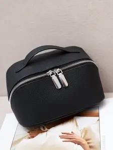 Custom Women's First Layer Leather Makeup Bag, Unique Design, Large Capacity, Cross-Border Travel Kit, Personalized Portable Genuine Leather Pouch