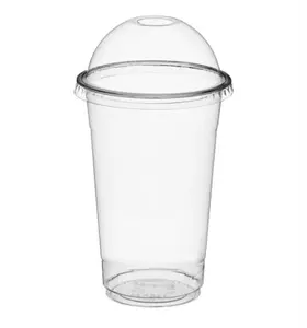 100pcs 16 oz Plastic Cups with Dome Lids for Bubble Boba Tea and Ice Cream Disposable Transparent