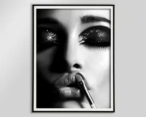 Woman Applying Makeup Poster, Fashion Wall Art, Black and White, Fashion Print, Vintage Photography, Spa Esthetician Décor