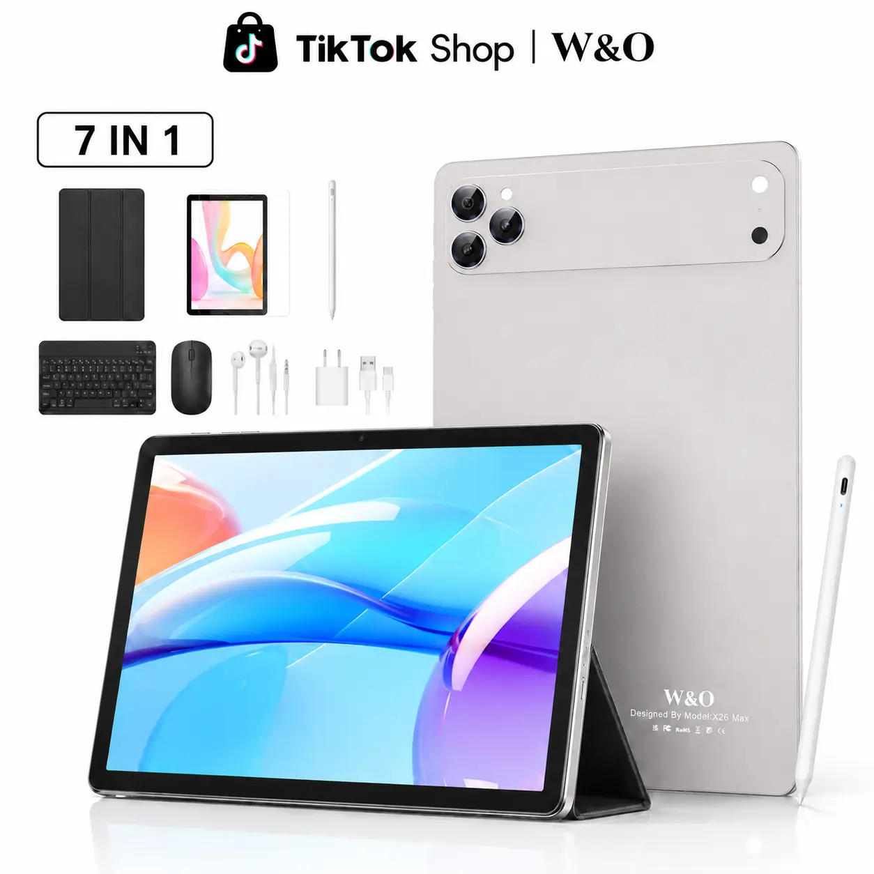 2026 New Android 15 Tablet, 11-Inch Large HD Screen, 12GB RAM+256GB Expandable Storage, 10000mAh Long-Lasting Battery, 5G WiFi, Dual Camera, Tablet Bundle with Keyboard, Mouse, Stylus&Case, Portable Device for Work, Back to School, Valentine’s Day Gift
