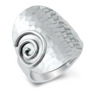 Polished Hammered Spiral Statement Ring - 925 Sterling Silver