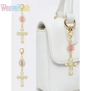 2Pcs Hollow Cross Keychains - Crystal Pearl-Inlaid Bag Charms, Fashion Pendants for Handbags, Car Keys, Ideal Gift for Christmas, Valentine's Day