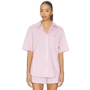 Hommey Stripe Pajama Short Sleeve Shirt in Poppy
