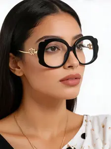 Women's Oversized Round Frame Sunglasses, Stylish Metal Temple Design, Perfect for Parties and Fashion, Trendy Blogger Glasses