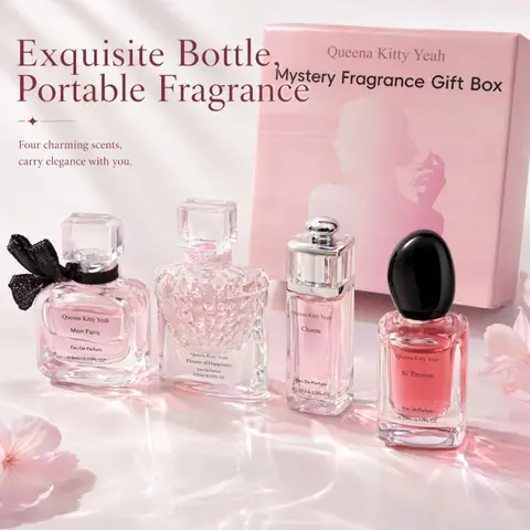 4-Pack 5ml Queena Kitty Yeah Women's Perfume Gift Set, 4 Unique Carefully Picked Scents, Elegant Fragrance Discovery Kit, Perfect Gift for Her, Travel-Friendly