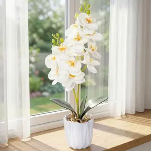 This Orchid Looks 100% REAL, Artificial Orchid Plant in Pot – Real Touch Phalaenopsis Flowers, Lifelike Fake Indoor Plants for Home Decor, Modern Living Room, Office Desk, Aesthetic Room Decoration, Indoor Faux Plant, No Water. No Dying. Just Beauty.