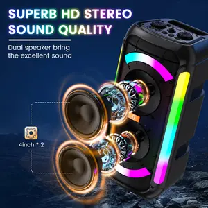 BeatWave Karaoke Machine with 2 Microphones, Wired Bluetooth Speaker, LED Lights, 3D Surround Sound, USB Power, Portable Home Party Speaker