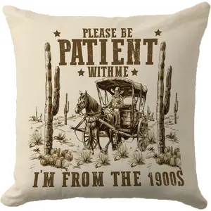Western Pillow Cover 18x18 Inch – Funny Vintage Throw Pillow Case with Cowboy and Wagon Design – Rustic Farmhouse Decor Cushion Cover for Couch, Bed, or Living Room