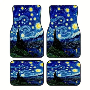 Hot Deal - 4pcs, [Oil Painting Starry Sky Van Gogh Style Pattern] - Car Floor Mats - Printed Design - Universal Non-Slip Car Floor Mats, Easy to Clean Polyester Mats - All-Weather Use, Suitable for Sedans, Trucks, SUVs - Perfect Gift for Men and Women
