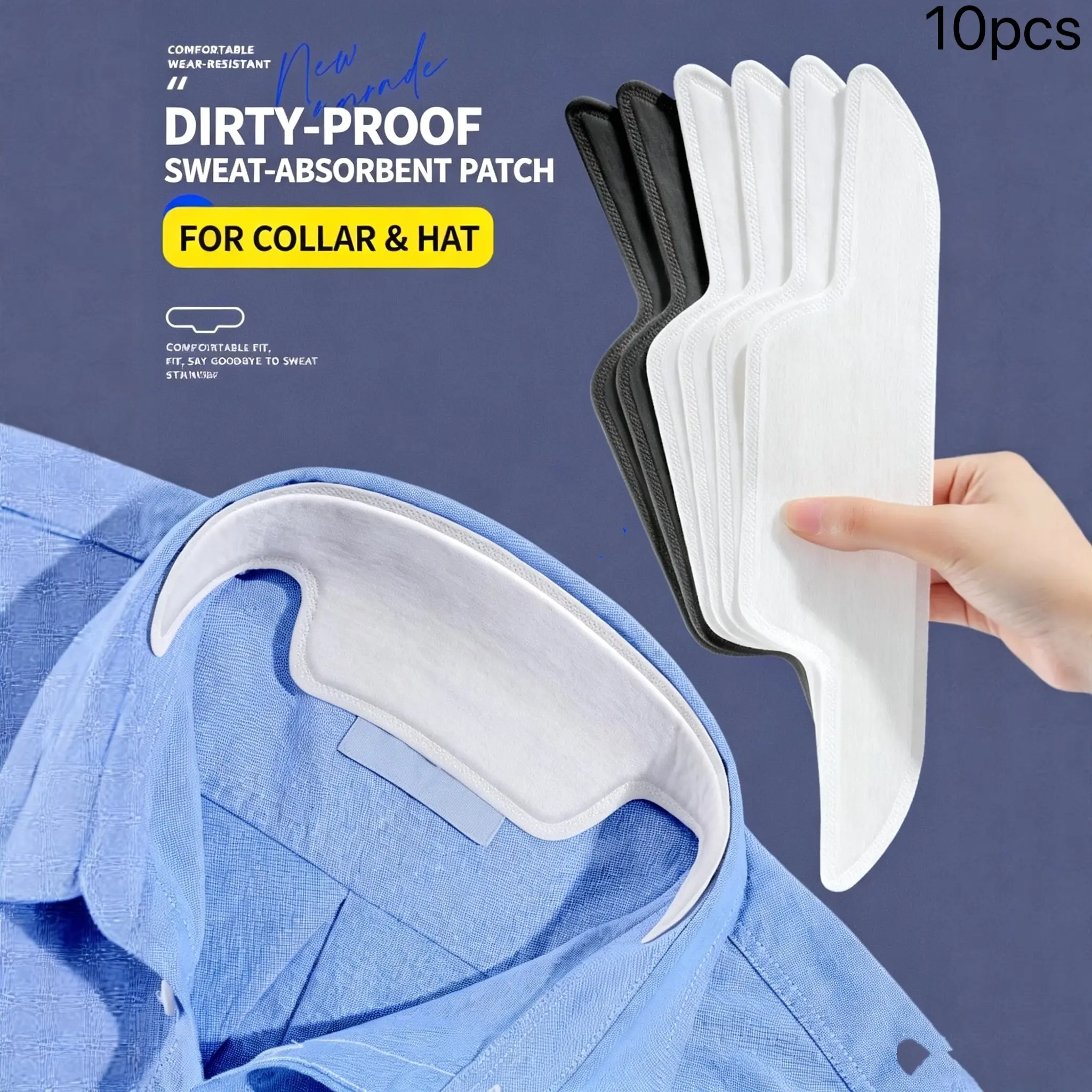 Ten-Pack Shirt Collar Stain-Proof Pads, Sweat-Absorbing Collar Protectors, Disposable Collar Guards, Perfect Gift for Shirts and Hats