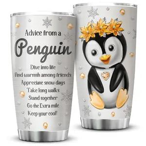ZOXIX Advice From A Penguin Insulated Tumbler Jewelry Aquatic Animal Print Coffee Travel Mug With Lid 20oz Stainless Steel Tumbler Gift For Penguin Lovers Flightless Bird Cups