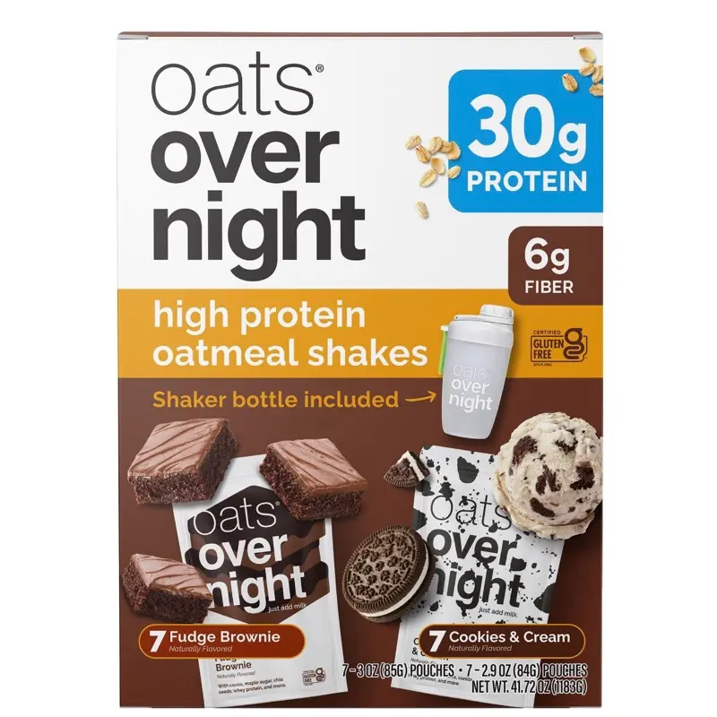 Oats Overnight Variety Pack, 30g Protein Shake, Fudge Brownie, Cookie & Cream, 14 Pack