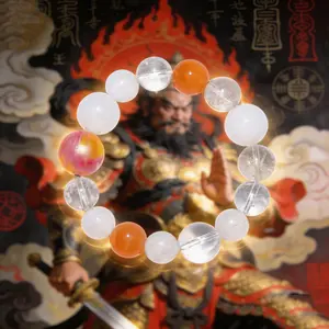 Orange & White Jade Gemstone Bracelet with Non-Ferrous Lacquer Beads for Metal Element Balance and Good Luck Enhances Interpersonal Relationships and Aura