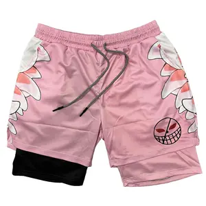 Doflamingo Performance Shorts Summer Double Layer Beach Pants Fitness Training Pant Sports Pink Shorts