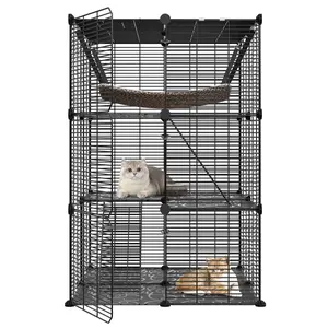 3-Tier Large Cat Cage Condo – Multi-Level Indoor Playpen with Platforms, Ramps & Hammock for Cats & Small Pets