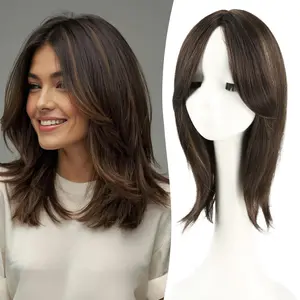 12 inch Hair Toppers for Women with Thinning Straight Topper 6"x6" large Base with Bangs Synthetic Wig Clip Natural Hair Piece