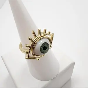 14k Gold laminated evil eye ring (adjustable)