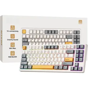 KN85  Mechanical Gaming Keyboard, 75% Layout with RGB Backlit, Custom Hot Swappable, Creamy Sound, /2.4GHz/USB-C Compatible with Windows//PC(Retro Beige,Linear )