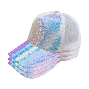 3pcs Summer Mesh Sequin Cap for Girls Breathable Sun-Protective Korean-Style Baseball Cap with Visor Stylish Fashionable Versatile Design