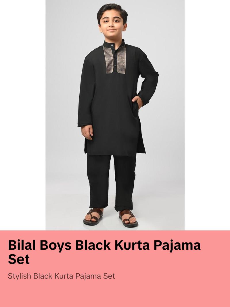 Bilal Muslim Boys Black Kurta Pajama Set - Final Sale