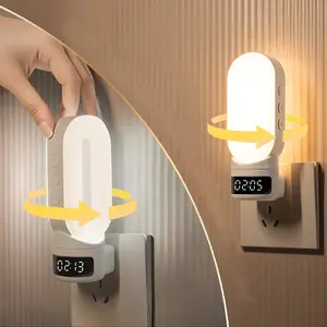 Night Lights Plug Into Wall for Kids LED Night Light with Digital Clock 3 Dimmable Brightness Timer Function for Nursery Bedroom Bathroom Hallway Modern Plug-in Night Light