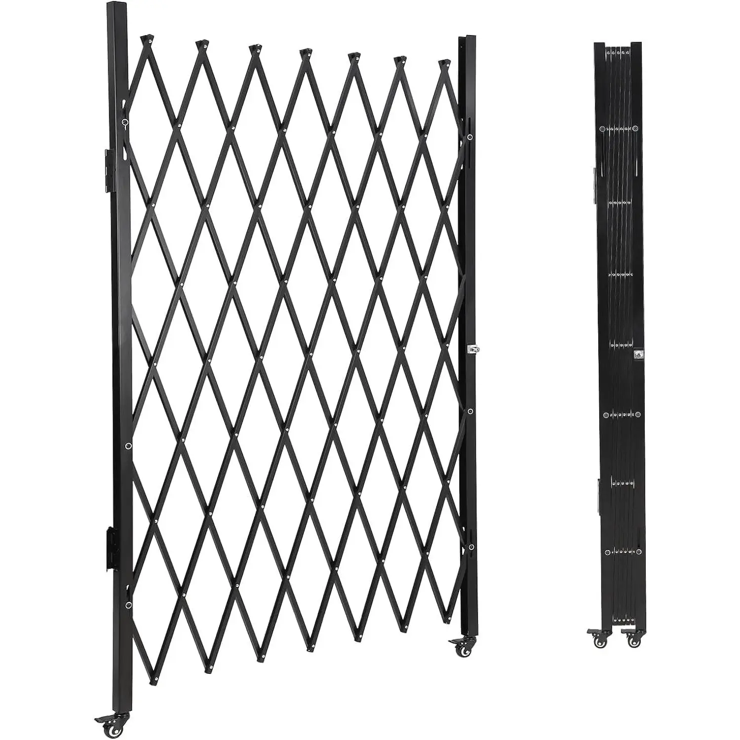 GARVEE 85"H x 95"W Steel Security Gate, Expandable Folding Barrier with 360° Swivel Casters, Lockable & Waterproof for Garage and Courtyards