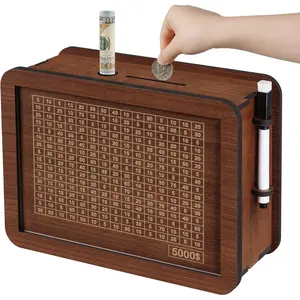 Wooden Cash Money Saving Challenge Box,Piggy Bank Kids & Adults,5000 Savings Challenge Box,A Coin Bank Toy Gift for 3-12 Year Old Boys & Girls