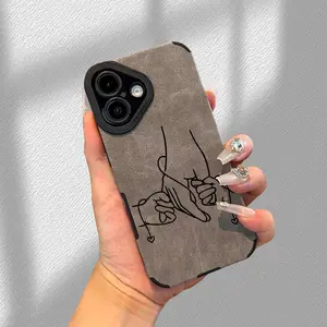 Linear design with parent-child hand-holding heart pattern, retro, simple and stylish. New angel eye full-leather TPU phone case, trendy men's and women's holiday gift phone case, suitable for iPhone 17, 16, 15, 14, 13, 12, 11 Plus, Pro, Max, and Pro seri