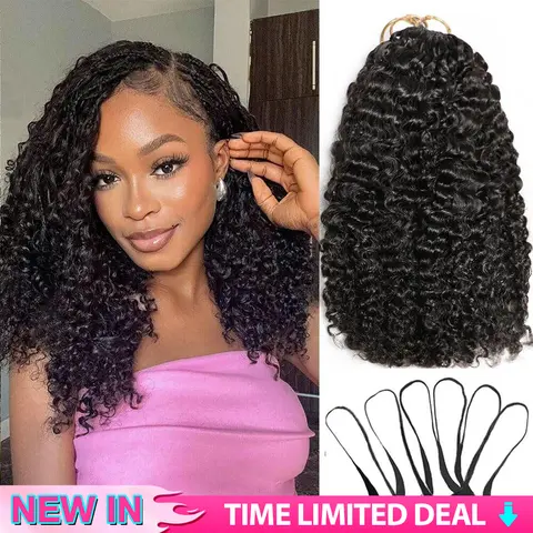 【New In】Lemoda Burmese Curly Crochet Human Hair Knotless Pre-Separated Feather Crochet Human Hair for Women, Lightweight Reusable Natural Black Color 60g