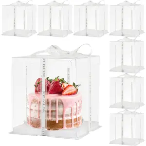 8 count Tall Cake Boxes Clear Box with Ribbon, 8x8x9 inch, for 6" cajas para pasteles Tiered Cakes,Transport  Boxes for Wedding Valentine'Day and  Display. (Clear, 8 * 8 * 9 inch/8pcs)
