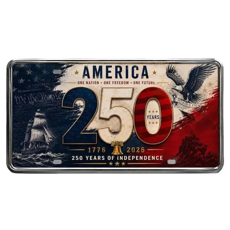 USA 250th Independence Day 1776-2026 Patriotic Decorative Metal Car Tag License Plate, Auto Parts Accessories, Car Exterior Accessory, Car Accessories