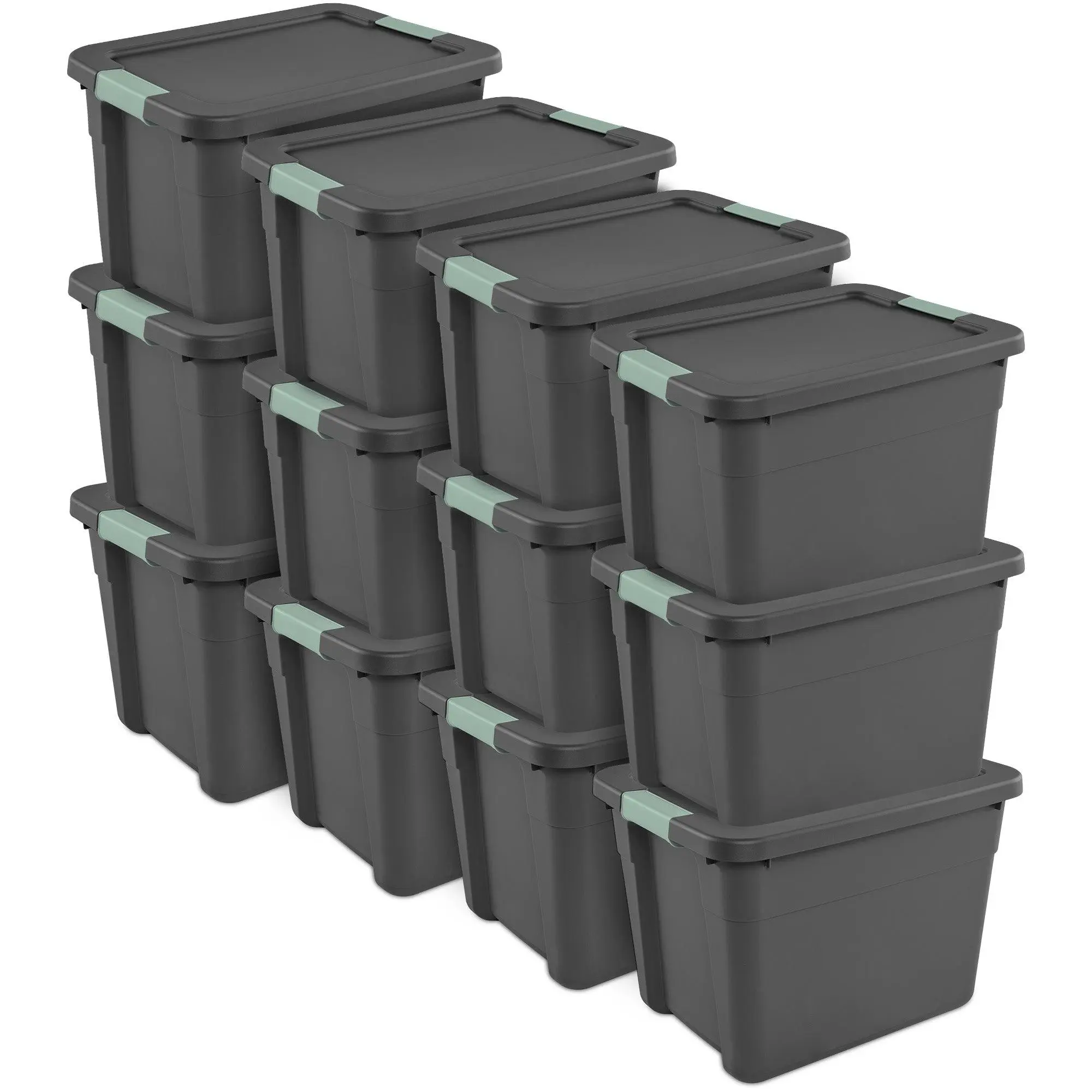 Sterilite 12Pk Latch Tote, Stackable Plastic Storage Container, 12Gal,Gray/Green Sterilite 12Pk Latch Tote, Stackable Plastic Storage Container, 12Gal,Gray/Green