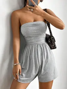Flirla Summer Sexy Bandeau Ruched Romper