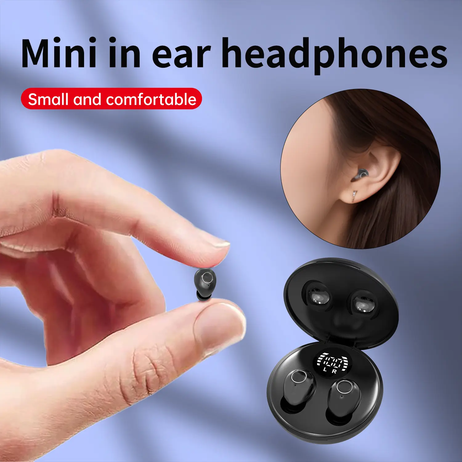 Invisible Bluetooth 5.4 Sleep Earbuds - Mini Soft In-Ear Wireless Audio Headset for Small Ear Canals, with Noise Cancellation, Touch Operation, Immersive Sound, Volume Control, Plastic Build, LED Display, Stable Connection & Charging Support