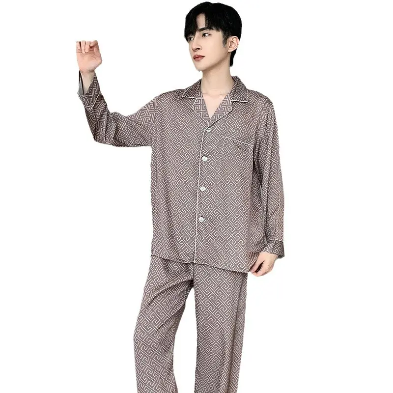 Men's Loungewear Set, 2-Piece Minimalist Solid Pajamas in Cooling Viscose, Long Sleeve Top for Indoor & Outdoor, Loose Fit, Elastic, Two-Piece Pajama