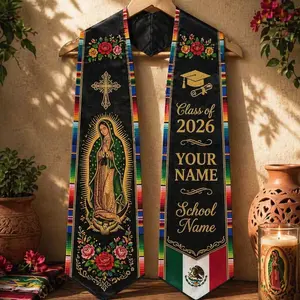 Custom Mexican Graduation Stole 2026, Virgen de Guadalupe Floral Sash, Custom Name & School Name Stole