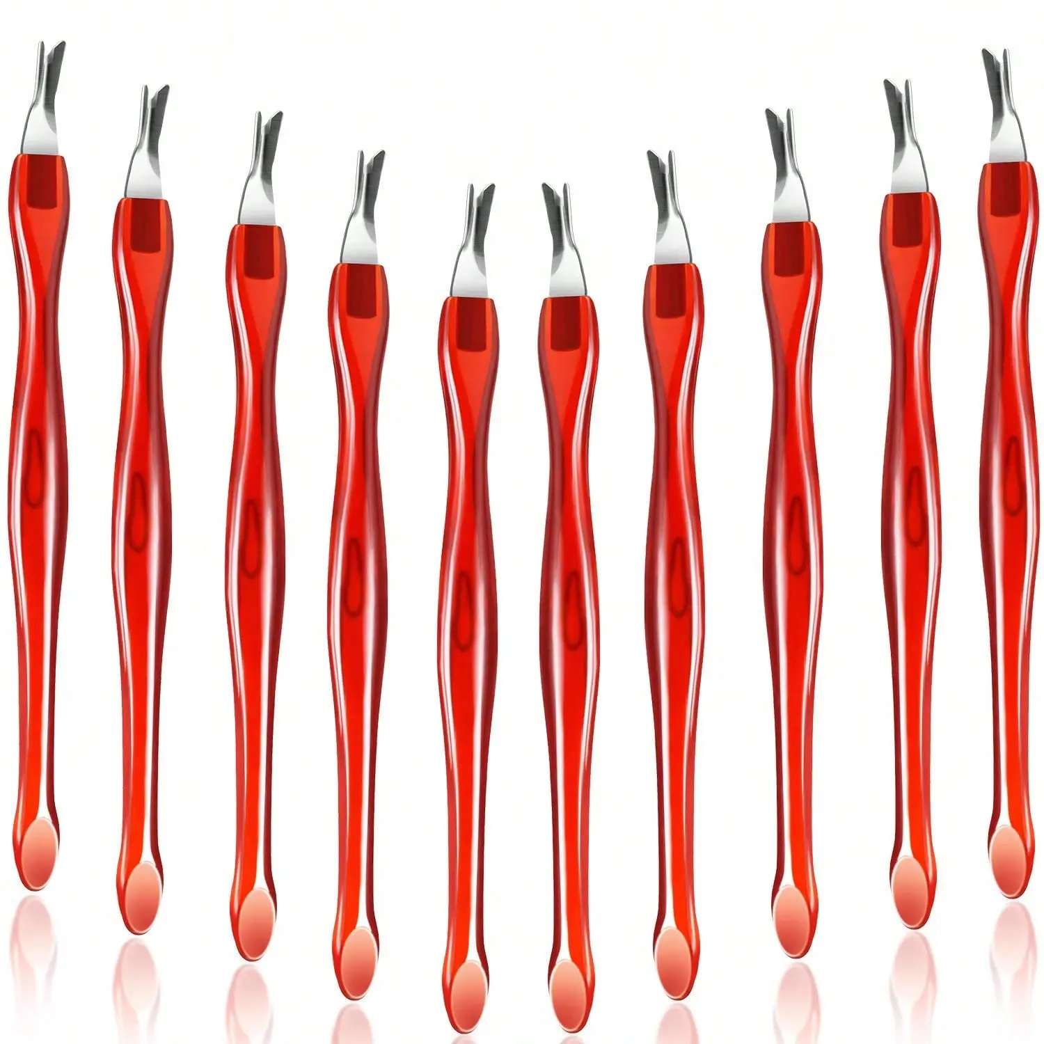 79Pcs Stainless Steel Cuticle Pusher Fork, Nail Dead Skin & Hangnail Remover Manicure Tool with Transparent Red Handle