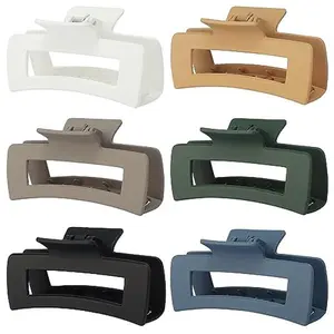 6PCS Large Hair Claw Clips 4 Inch, Strong Hold Square & Rectangle Acrylic Clips for Thick Hair, Women & Girls Accessories