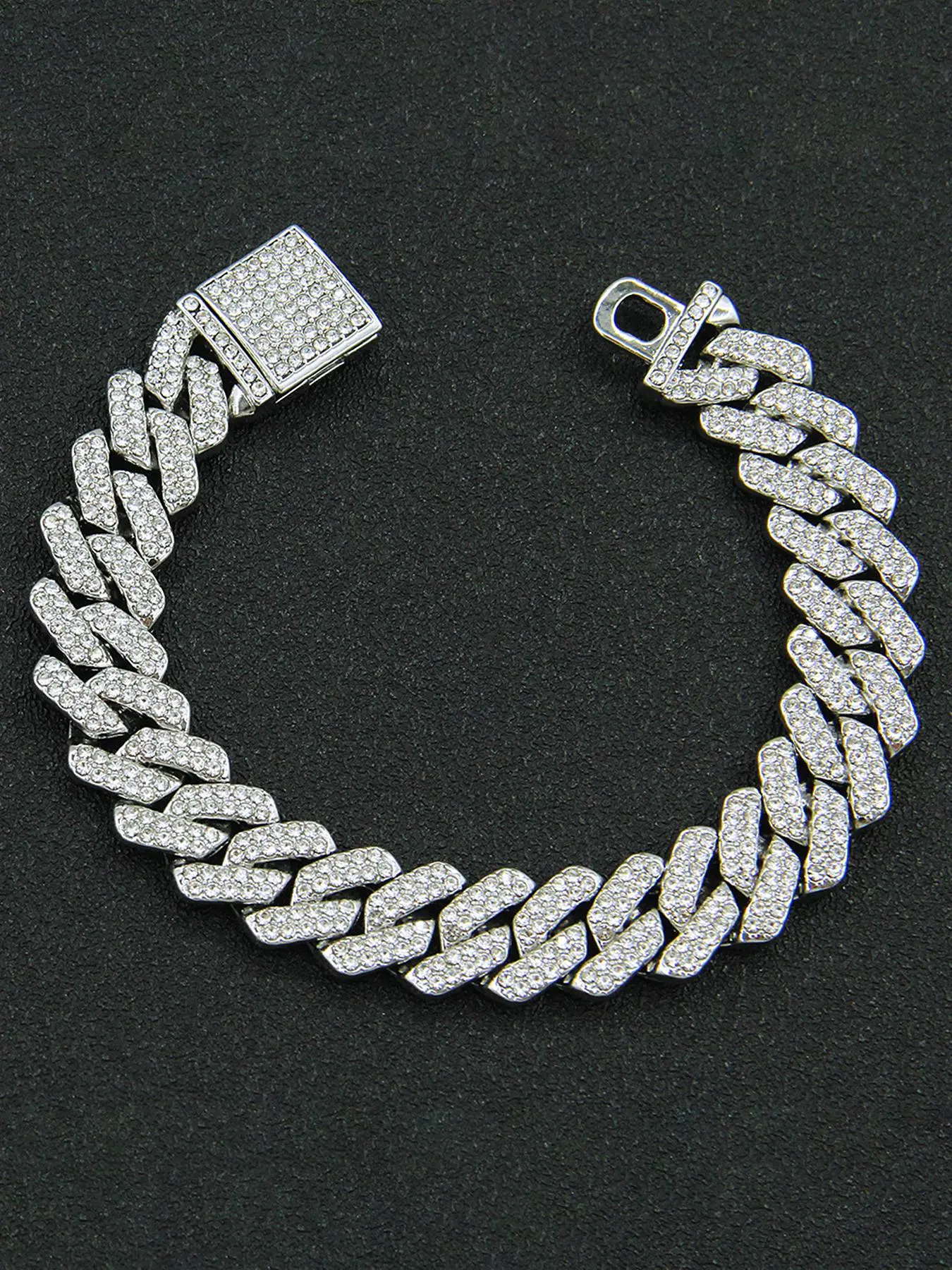 Rhinestone Decorated Cuban Chain Bracelet, Street Style Jewelry for Party, Daily Clothing Decor, Trendy All-match & Exquisite Jewelry for Birthday Gift, Fashionable Bracelet, High Quality Bracelet, Cuban Link Bracelet