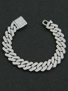 Rhinestone Decorated Cuban Chain Bracelet, Street Style Jewelry for Party, Daily Clothing Decor, Trendy All-match & Exquisite Jewelry for Birthday Gift