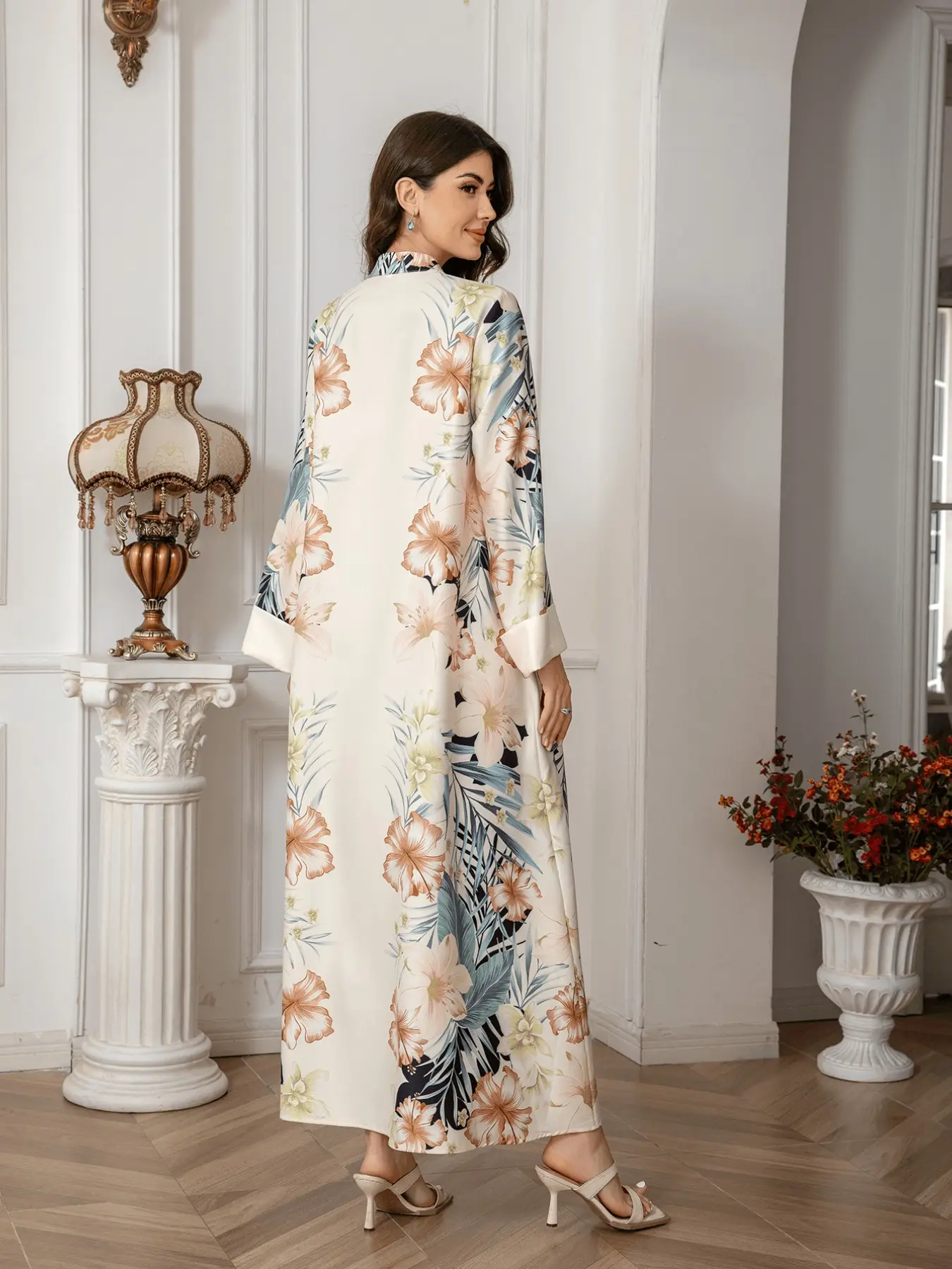 jalabiya loose dresses Al Najma Plus Size Elegant Faux Pearl Embroidered Detail Loose Dress, Autumn Kaftan Jalabiya Dress