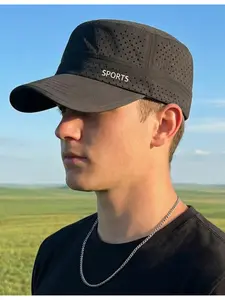 Summer Lightweight Breathable Flat Top Hat, Mesh Quick-Dry Letter Logo Baseball Cap, Outdoor Casual Sun Protection Hat