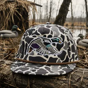 Mallard duck patch on a Jungle Camo Rope brim SnapBack Hat, Camouflage Pattern Embroidered Mallard Duck Hunting Snapbacks, Gift For Hunters