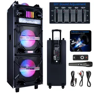 Dazone  Wireless Bluetooth Speaker Dual 10" Subwoofer Heavy Bass Sound System Party FM Radio Karaok DJ LED Light