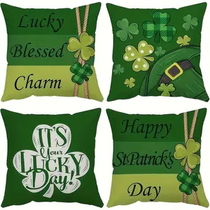 4pcs, St. Patrick'S Day Theme Throw Pillow Covers, Green Shamrock and Striped Motif Design, Home Décor Products, Decoration for Couch Sofa, Room Decor and Bedroom Decor, Suitable for Spring Decoration, Single Sided Printing, No Pillow Core