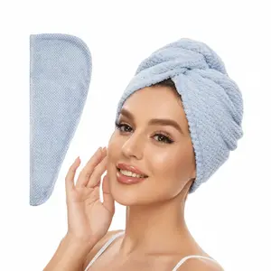 Blue Microfiber Hair Towel Wrap Quick Dry Super Absorbent Soft Gentle Anti Frizz Hair Turban Solid Color Bath Accessory Travel Salon Daily Use Women Beauty Care