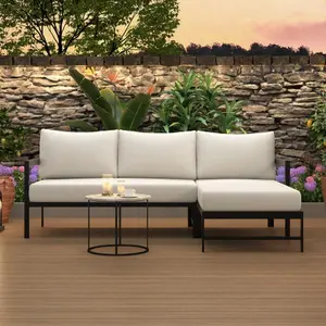Outdoor L-Shaped Sofa Set with Iron Frame, Patio Sectional Sofa with Ultra-Thick Cushions, Weather-Resistant, Seating for 3, for Patio Balcony Garden (Beige)