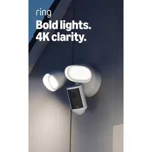 Ring Floodlight Cam Pro, Wired (newest model), Home or business security, Retinal 4K with wide-angle video, 10x Enhanced Zoom, and 2000 Lumen Floodlights, White